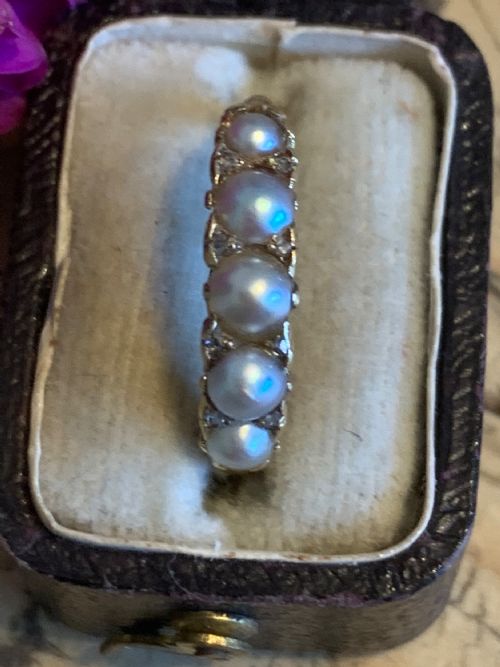 NATURAL PEARL AND DIAMOND VICTORIAN 18CT GOLD RING - ADDITIONAL PHOTO 7