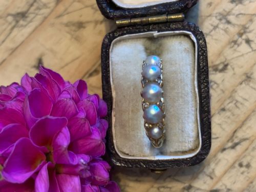 NATURAL PEARL AND DIAMOND VICTORIAN 18CT GOLD RING - ADDITIONAL PHOTO 3