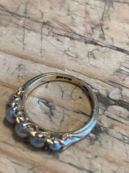 NATURAL PEARL AND DIAMOND VICTORIAN 18CT GOLD RING - ADDITIONAL PHOTO 4