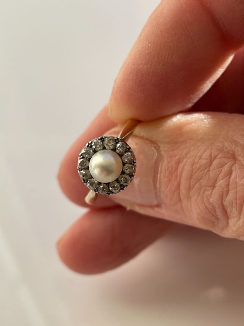 ANTIQUE PEARL AND DIAMOND CLUSTER RING - ADDITIONAL PHOTO 1