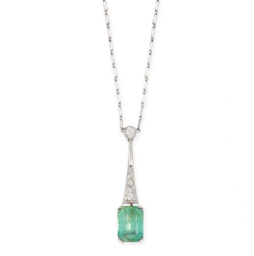 art deco emerald and diamond necklace - CATEGORY: ANTIQUE JEWELLERY - DATED 1920