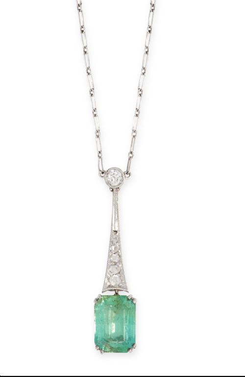ART DECO EMERALD AND DIAMOND NECKLACE - ADDITIONAL PHOTO 2