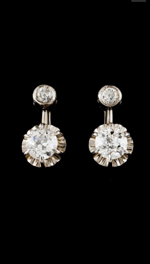 118 old round cut diamond earrings - CATEGORY: ANTIQUE JEWELLERY - DATED 1950