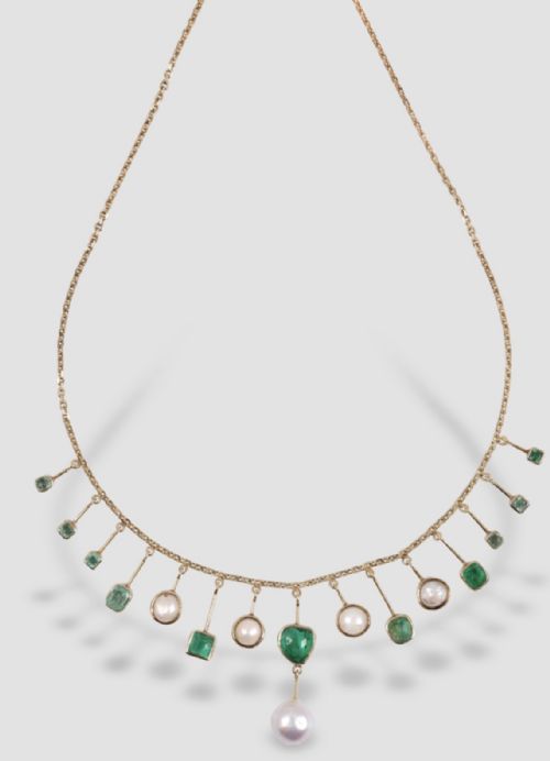 late 19th century emerald and pearl necklace - CATEGORY: ANTIQUE JEWELLERY - DATED EDWARDIAN