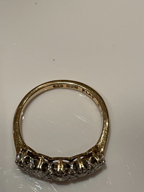 OLD EUROPEAN CUT EARLY 20TH CENTURY FIVE STONE DIAMOND RING - ADDITIONAL PHOTO 3