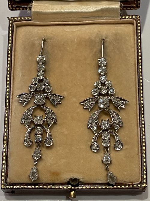ANTIQUE EARLY 20TH CENTURY DIAMOND OLD EUROPEAN CUT EARRINGS - ADDITIONAL PHOTO 1