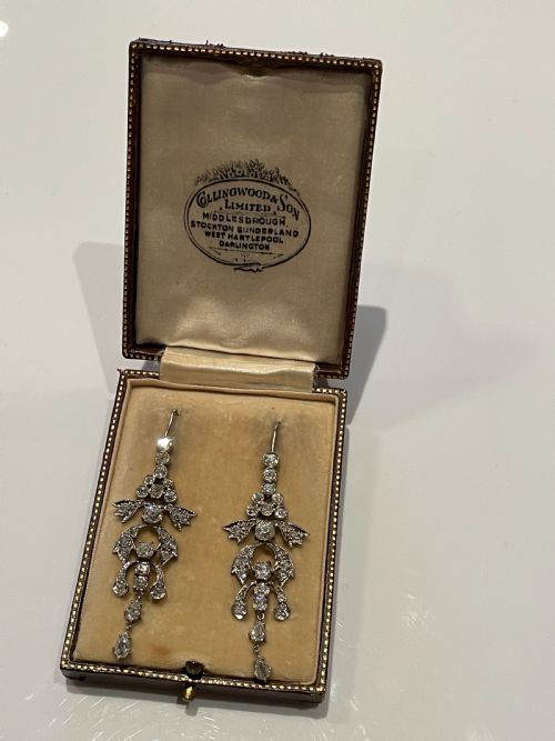 ANTIQUE EARLY 20TH CENTURY DIAMOND OLD EUROPEAN CUT EARRINGS - ADDITIONAL PHOTO 3