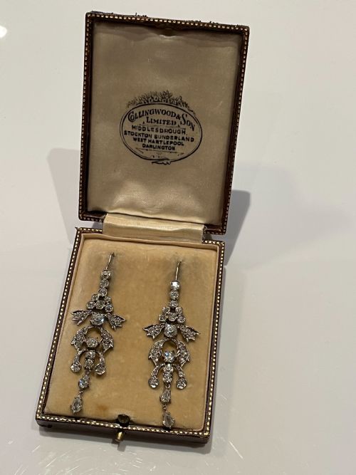 ANTIQUE EARLY 20TH CENTURY DIAMOND OLD EUROPEAN CUT EARRINGS - ADDITIONAL PHOTO 4