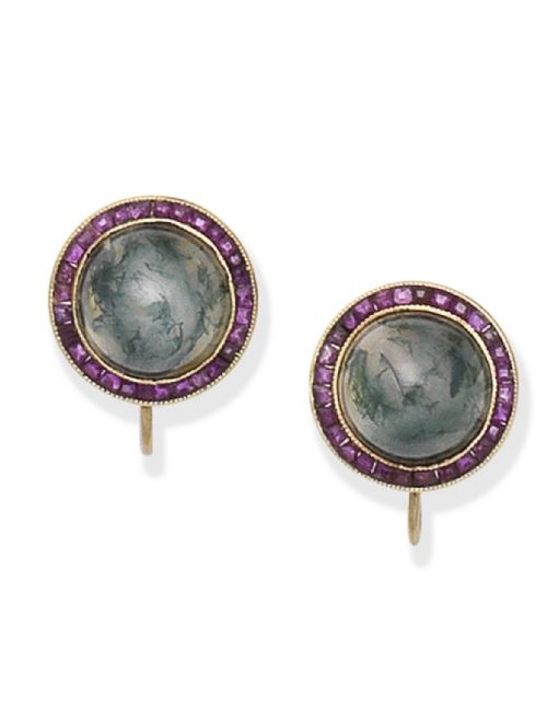 ruby and moss agate earrings - CATEGORY: ANTIQUE JEWELLERY - DATED VICTORIAN