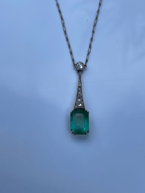 ART DECO EMERALD AND DIAMOND NECKLACE - ADDITIONAL PHOTO 8