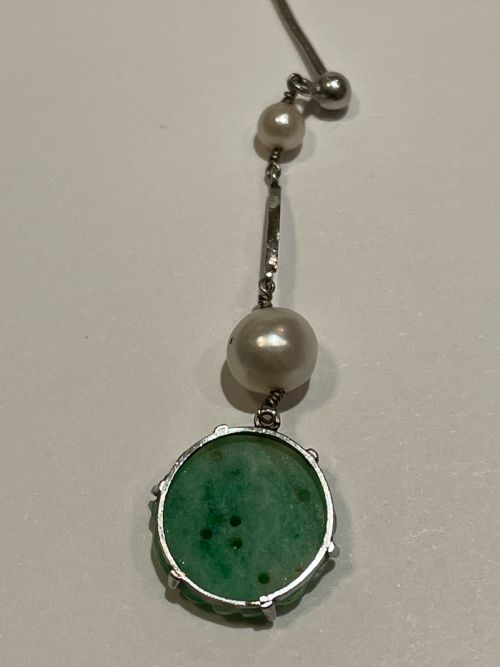 EDWARDIAN JADEITE AND PEARL 9CT GOLD EARRINGS - ADDITIONAL PHOTO 1