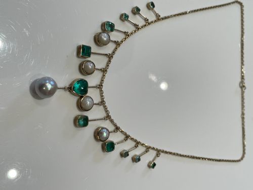 LATE 19TH CENTURY EMERALD AND PEARL NECKLACE - ADDITIONAL PHOTO 4