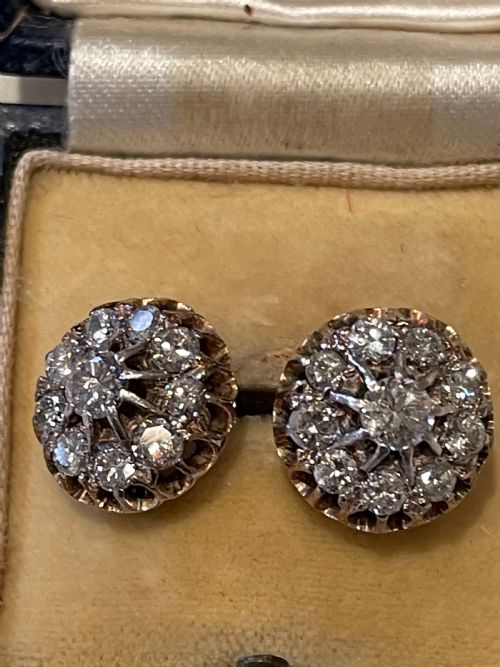 1930s diamond cluster 18ct gold earrings - CATEGORY: ANTIQUE JEWELLERY - DATED 1930