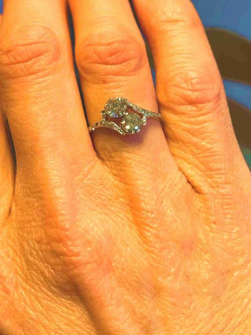 ART DECO PLATINUM MOI ET TOI ENGAGEMENT STYLE RING - ADDITIONAL PHOTO 2