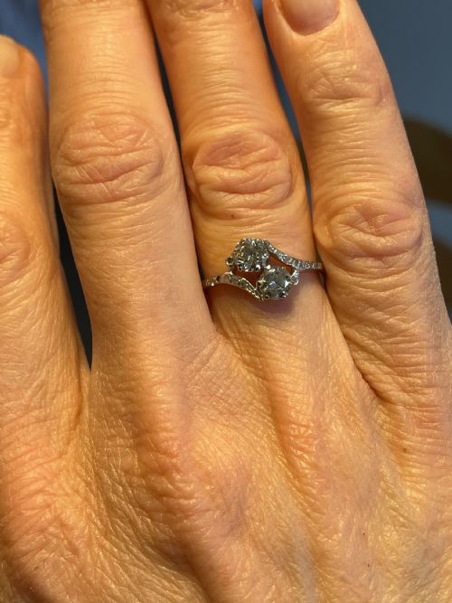 ART DECO PLATINUM MOI ET TOI ENGAGEMENT STYLE RING - ADDITIONAL PHOTO 6