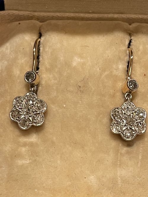 edwardian flower head diamond earrings - CATEGORY: ANTIQUE JEWELLERY - DATED EDWARDIAN