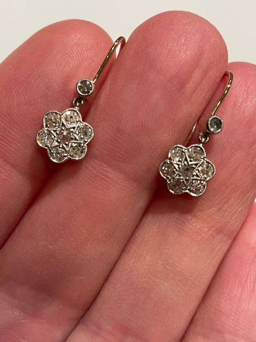 EDWARDIAN FLOWER HEAD DIAMOND EARRINGS - ADDITIONAL PHOTO 2
