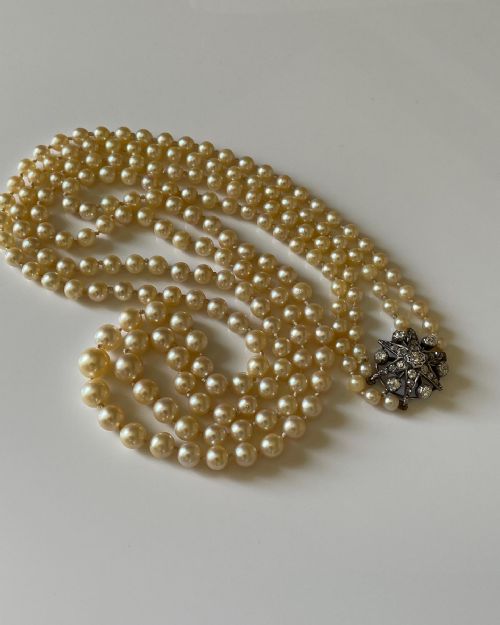 PEARL NECKLACE WITH DIAMOND STAR SET CLASP - ADDITIONAL PHOTO 2