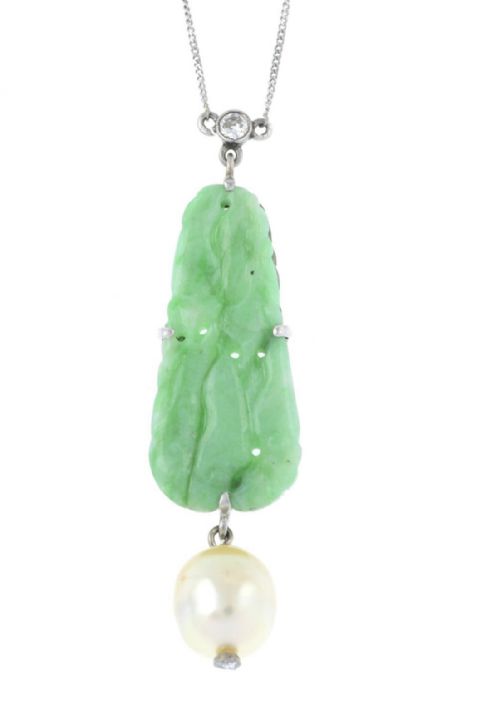 JADEITE PEARL AND DIAMOND NECKLACE - ADDITIONAL PHOTO 2