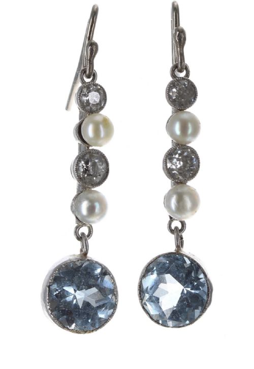 EDWARDIAN AQUAMARINE DIAMOND AND PEARL EARRINGS - ADDITIONAL PHOTO 2