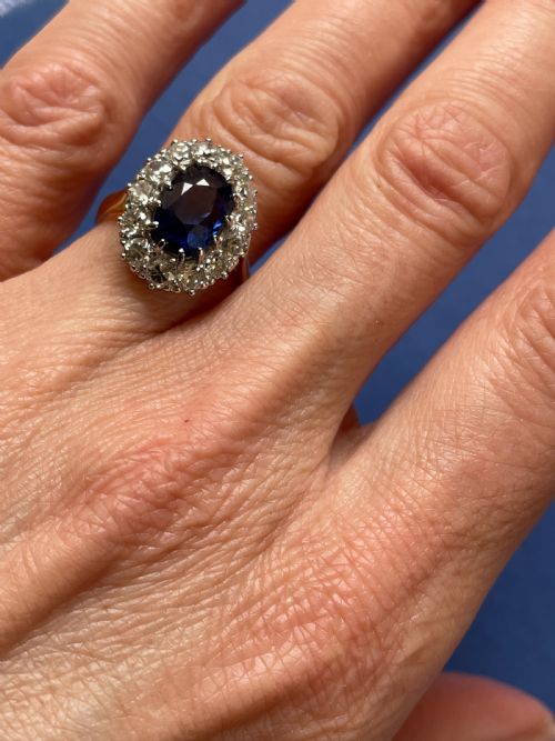 SAPPHIRE AND DIAMOND CLUSTER1930S RING - ADDITIONAL PHOTO 6