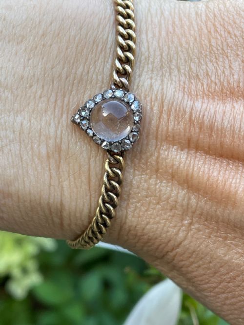 ANTIQUE ROCK CRYSTAL AND DIAMOND 15CT GOLD WITCHES HEART BRACELET - ADDITIONAL PHOTO 9