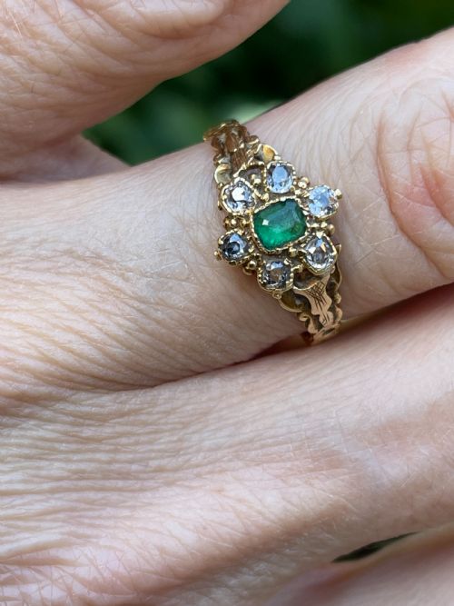 Georgian Emerald and Diamond 18ct Gold Ring
