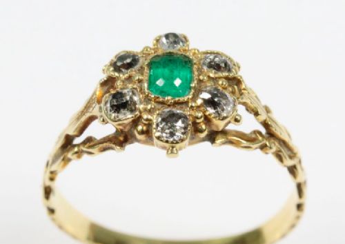 fig 1. Georgian Emerald and Diamond 18ct Gold Ring