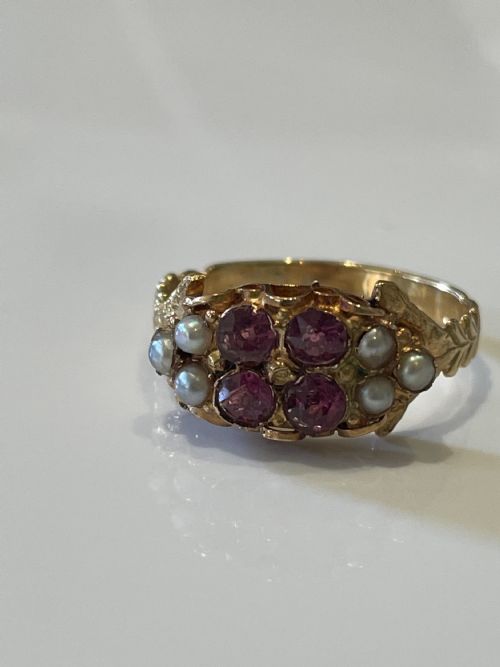 VICTORIAN ALMANDINE GARNET AND SEED PEARL RING - ADDITIONAL PHOTO 3