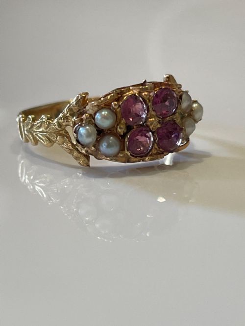 VICTORIAN ALMANDINE GARNET AND SEED PEARL RING - ADDITIONAL PHOTO 5