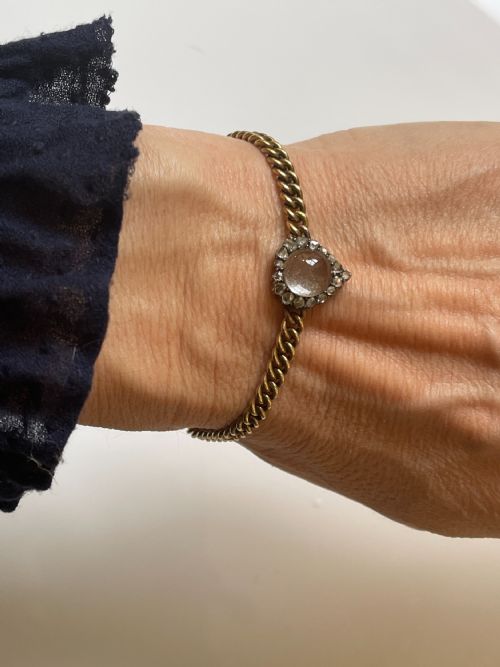 ANTIQUE ROCK CRYSTAL AND DIAMOND 15CT GOLD WITCHES HEART BRACELET - ADDITIONAL PHOTO 1