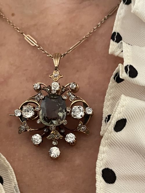 NATURAL UNHEATED GREEN SAPPHIRE VICTORIAN PENDANT - ADDITIONAL PHOTO 7
