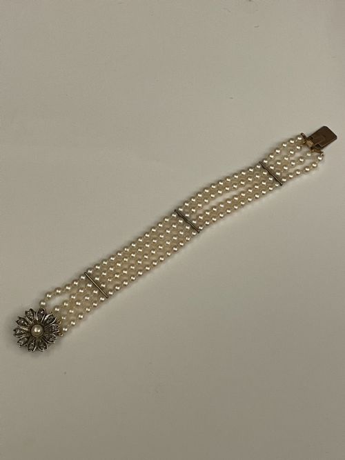 EDWARDIAN CULTURED PEARL DIAMOND SET BRACELET - ADDITIONAL PHOTO 2