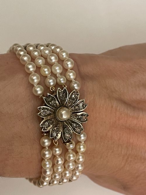 EDWARDIAN CULTURED PEARL DIAMOND SET BRACELET - ADDITIONAL PHOTO 3
