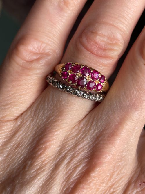 VICTORIAN NATURAL RUBY 18CT GOLD BOAT RING - ADDITIONAL PHOTO 2