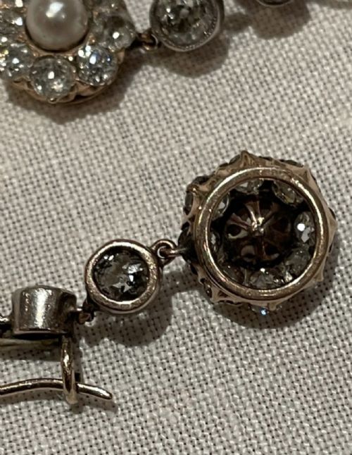 OLD CUT DIAMOND AND NATURAL SALTWATER PEARL VICTORIAN EARRINGS - ADDITIONAL PHOTO 2