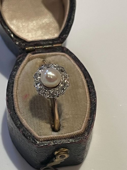 antique victorian pearl and diamond cluster 18ct ring - CATEGORY: ANTIQUE JEWELLERY - DATED EDWARDIAN