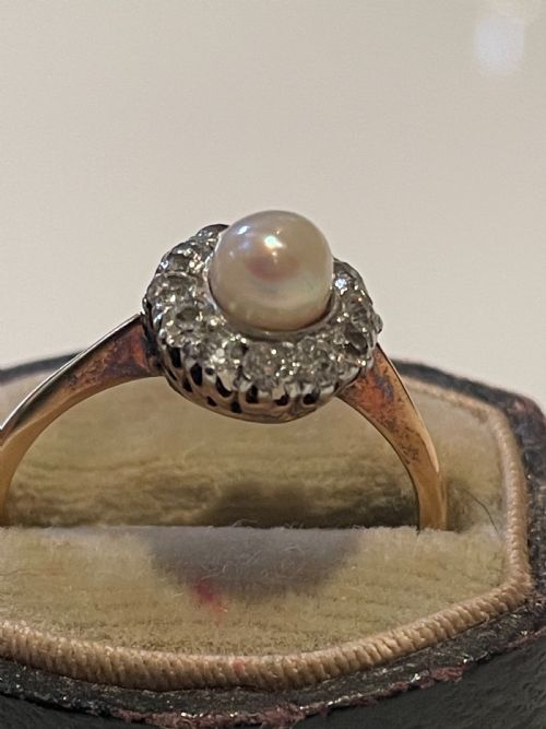 ANTIQUE VICTORIAN PEARL AND DIAMOND CLUSTER 18CT RING - ADDITIONAL PHOTO 4