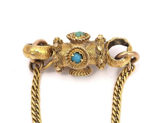 EARLY VICTORIAN TURQUOISE PENDANT AND TURQUOISE CLASP SET CHAIN - ADDITIONAL PHOTO 3