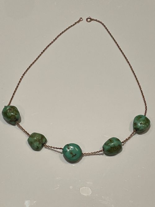 EDWARDIAN TURQUOISE 9CT GOLD NECKLACE - ADDITIONAL PHOTO 3