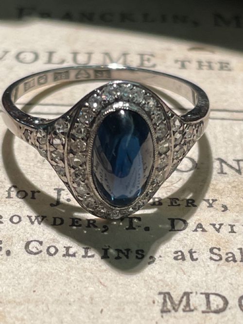 NATURAL UNHEATED CABOCHON SAPPHIRE ART DECO RING HALLMARKED FOR 1932 - ADDITIONAL PHOTO 2