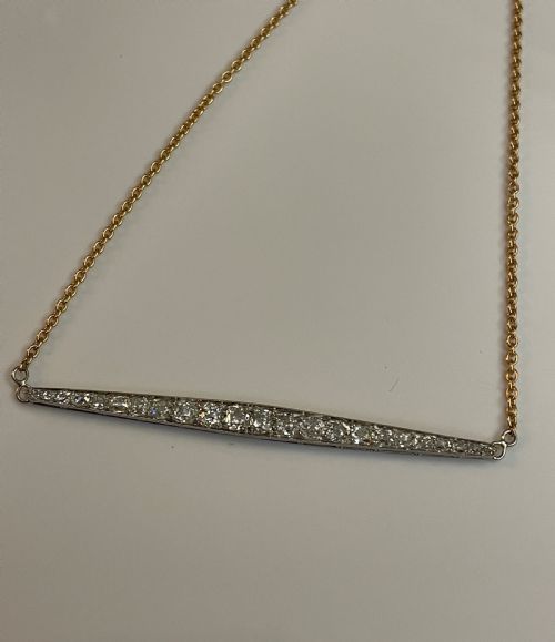 PLATINUM AND DIAMOND ART DECO LINE BAR ON 18CT GOLD CHAIN - ADDITIONAL PHOTO 4