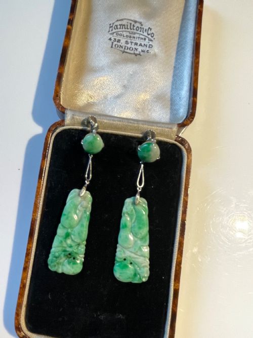 ART DECO JADITE CARVED EARRINGS - ADDITIONAL PHOTO 1