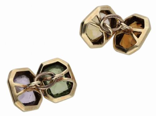 EARLY 20TH CENTURY MULTI GEM CUFFLINKS - ADDITIONAL PHOTO 2