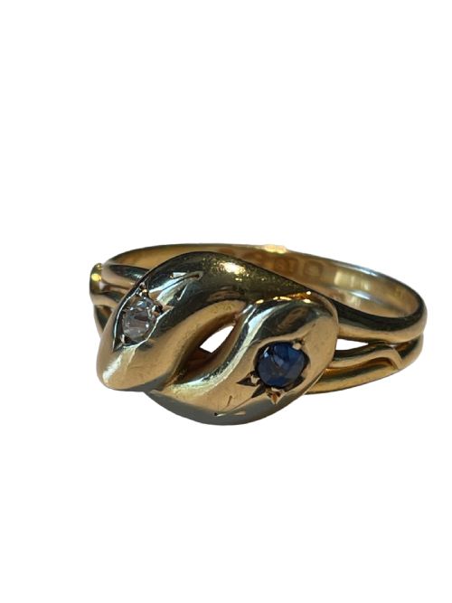 sapphire and diamond 18ct snake ring - CATEGORY: ANTIQUE JEWELLERY - DATED VICTORIAN
