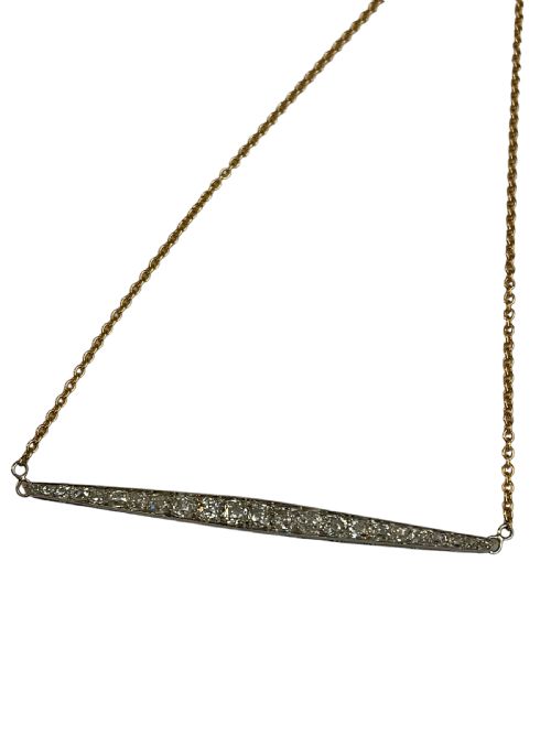 platinum and diamond art deco line bar on 18ct gold chain - CATEGORY: ANTIQUE JEWELLERY - DATED 1920