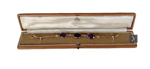 AMETHYST AND DIAMOND 18CT GOLD EDWARDIAN BRACELET - ADDITIONAL PHOTO 3