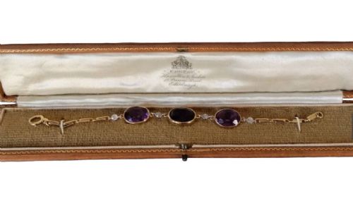 AMETHYST AND DIAMOND 18CT GOLD EDWARDIAN BRACELET - ADDITIONAL PHOTO 1
