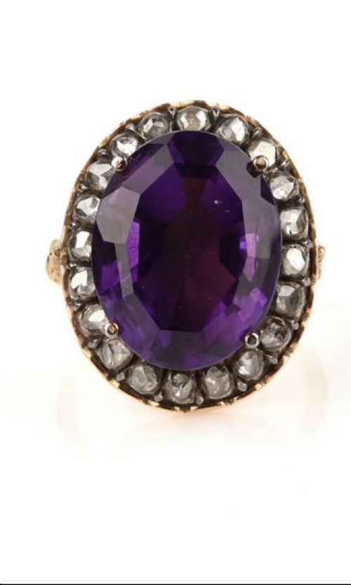 amethyst and diamond cluster ring - CATEGORY: ANTIQUE JEWELLERY - DATED EDWARDIAN