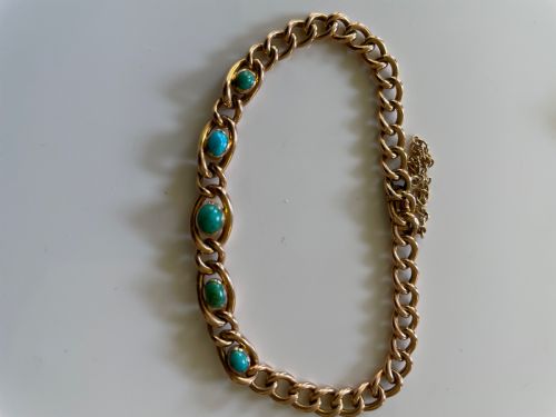 EDWARDIAN TURQUOISE AND GOLD CURB BRACELET - ADDITIONAL PHOTO 2